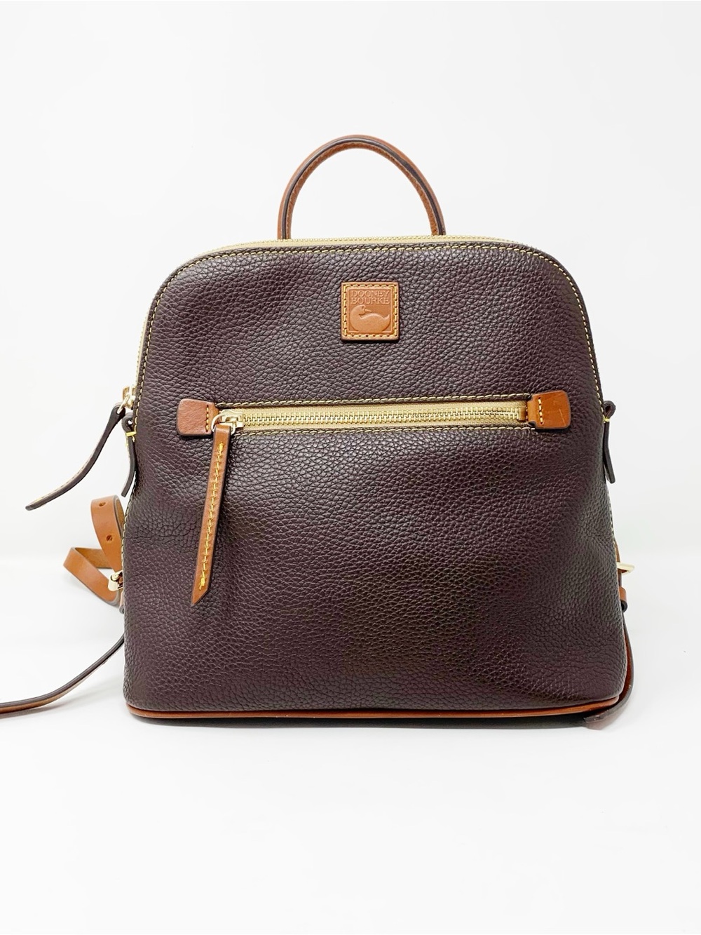 Dooney & Bourke Pebble Grain Leather Backpack - Dark Brown with Tan Accents